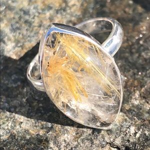 GOLDEN RUTILE 925 STERLING SILVER RING, SIZE 8.5